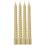 Set de 4 bougies Flambeau Torsadées 25cm, métallisées Or