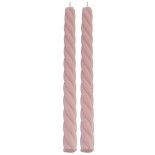 Set de 2 bougies Flambeau Torsadées 26cm, Vieux Rose