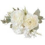 Bouquet de 3 Renoncules avec feuillage 32cm, Blanc/crème