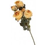 Tige avec 5 Roses et feuilles effet réaliste 43cm, Jaune