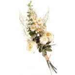 Bouquet de Roses et Marguerites avec feuillages 38cm, Blanc naturel
