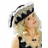 Chaks 10 157720 1, Chapeau Tricorne luxe noir avec dentelle, adulte