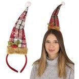 Serre-tête bonnet de lutin de Noël tartan (x1)