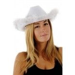 P'TIT Clown re21302 - Chapeau feutre cow girl avec plumes adulte, Blanc