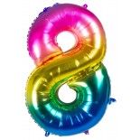 Ballon mylar rainbow 86cm CHIFFRE 8, Multicolore