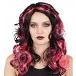 P'TIT Clown re22175 - Perruque sorcière cheveux ondulés noir et rose