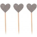 P'TIT Clown re22729 - Set de 12 piques déco coeur pailletée Argent 7,5 cm