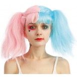 P'TIT Clown re23615 - Perruque arlequin avec couettes rose et bleu