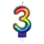 BOUGIE balloon 7cm multicolore avec mèche, chiffre 3