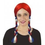 P'TIT Clown re32579, Perruque avec tresses bleu, blanc et rouge