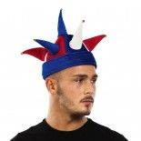 P'TIT Clown re40041, Chapeau Velours bouffon à clochettes, bleu blanc rouge