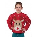 P'TIT Clown re48131, Pull de Noël enfant rouge avec tête de renne, taille 7/9 ans