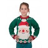 P'TIT Clown re48138, Pull de Noël enfant vert tête de Père Noël, taille 10/12 ans