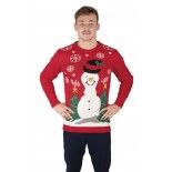 P'TIT Clown re48180, Pull de Noël adulte rouge avec bonhomme de neige, taille S