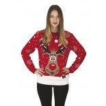 P'TIT Clown re48193, Pull de Noël femme rouge avec tête de renne, taille XL