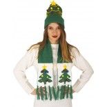 P'TIT Clown re48330, Set de Noël adulte bonnet et écharpe sapin vert motifs de Noël