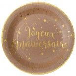 SANTEX 5670-26, Sachet 10 Assiettes Joyeux Anniversaire, métallisé Kraft/Or