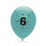 P'TIT Clown re61806, Sachet de 8 ballons 25 cm anniversaire 6 ans multicolores