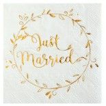 Sachet de 20 petites Serviettes Just Married métallisées or