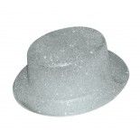  Chapeau plastique HDF adulte, bords arrondis, paillettes, argent