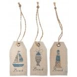 Sachet 6 Marque-places Bord de Mer en tissu avec cordon