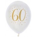 Sachet de 8 ballons Joyeux Anniversaire 60 ans, blanc impression Or