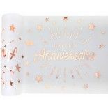 Chemin de table Joyeux Anniversaire étincelant, blanc/Rose Gold