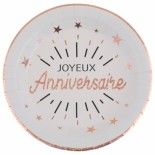 Sachet de 10 Assiettes Joyeux Anniversaire Etincelant métal, Rose Gold