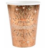 SANTEX 6648-20, Sachet de 10 Gobelets Anniversaire Etincelant métal Rose Gold