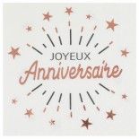 Sachet 10 Serviettes Joyeux Anniversaire Etincelant métal blanc/Rose Gold