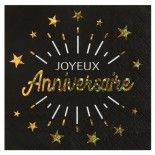 SANTEX 6649-3, Sachet de 10 serviettes Joyeux Anniversaire Etincelant métal noir/Or