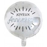 Sachet de 1 Ballon alu Joyeux Anniversaire étincelant, Argent