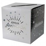 SANTEX 6652-4, Tirelire Joyeux Anniversaire étincelant, Blanc/Argent