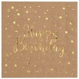 SANTEX 6747-26, Sachet de 20 petites serviettes Happy Birthday métal, Kraft/Or