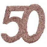 Sachet de 6 Grands confettis anniversaire, Rose Gold pailleté 50 ans