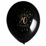 Sachet de 8 ballons Age étincelant Noir/or, 20 ans