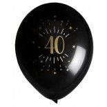 Sachet de 8 ballons Age étincelant Noir/or, 40 ans