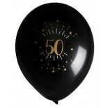 Sachet de 8 ballons Age étincelant Noir/or, 50 ans