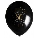 Sachet de 8 ballons Age étincelant Noir/or, 80 ans