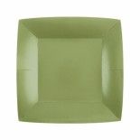 Lot de 10 petites Assiettes Carrées carton compostables 18x18cm, vert Olive