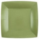 Lot de 10 Assiettes Carrées carton compostables 23x23cm, Vert Olive