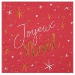 Sachet de 20 Serviettes Joyeux Noël étoilé, Rouges