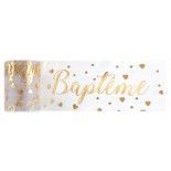 Ruban de tulle Baptême 10m, Blanc/Or