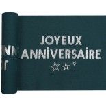 SANTEX 7975-47-30, Chemin de table Anniversaire coton Star d'un jour Bleu canard/Argent