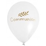 Sachet de 6 ballons 30 cm Communion, blanc/OR