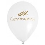 Sachet de 6 ballons 30 cm Communion, blanc/OR