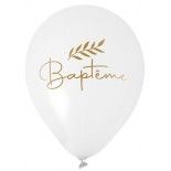 Sachet de 6 ballons 30 cm Baptême, blanc/OR