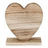 Coeur en bois naturel sur pied 20,5cm