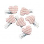 Chaks 80421-32, Set de 6 Pinces Coeurs 2,6cm, Rayures Rose pastel