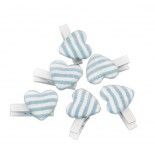 Chaks 80421-35, Set de 6 Pinces Coeurs 2,6cm, Rayures Bleu pastel